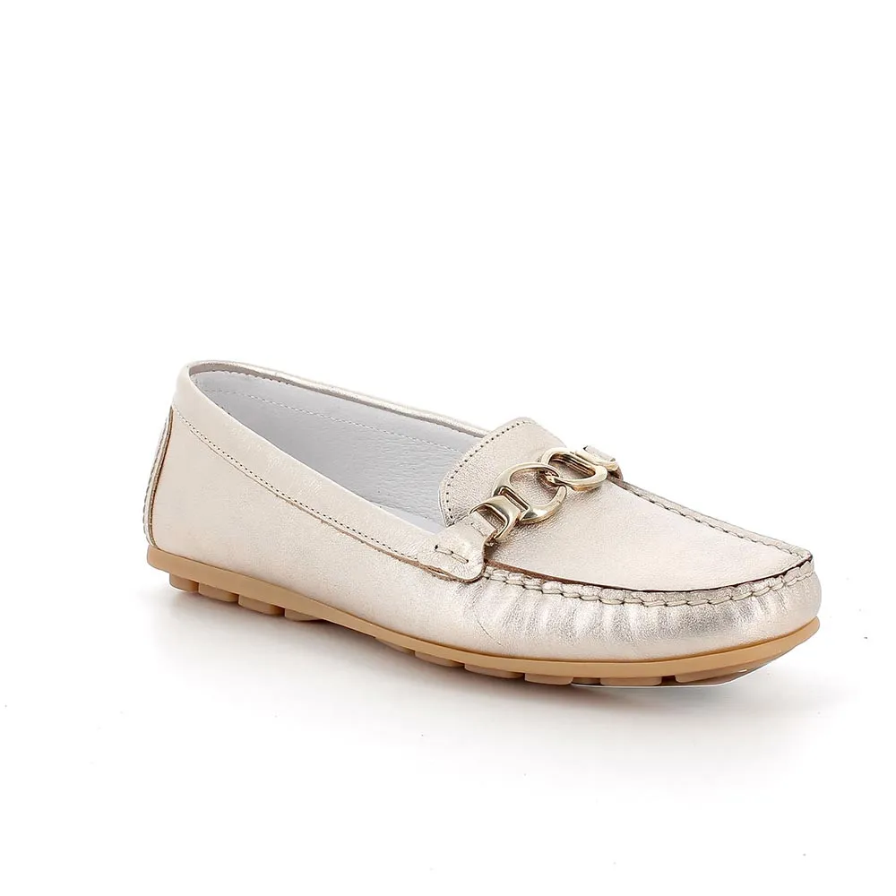 Mocassini in pelle da donna taupe laminato