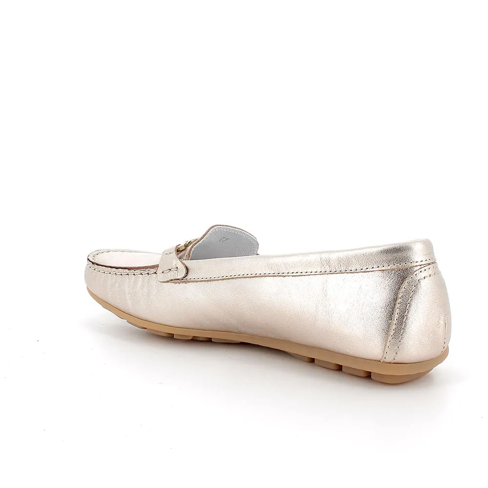 Mocassini in pelle da donna taupe laminato