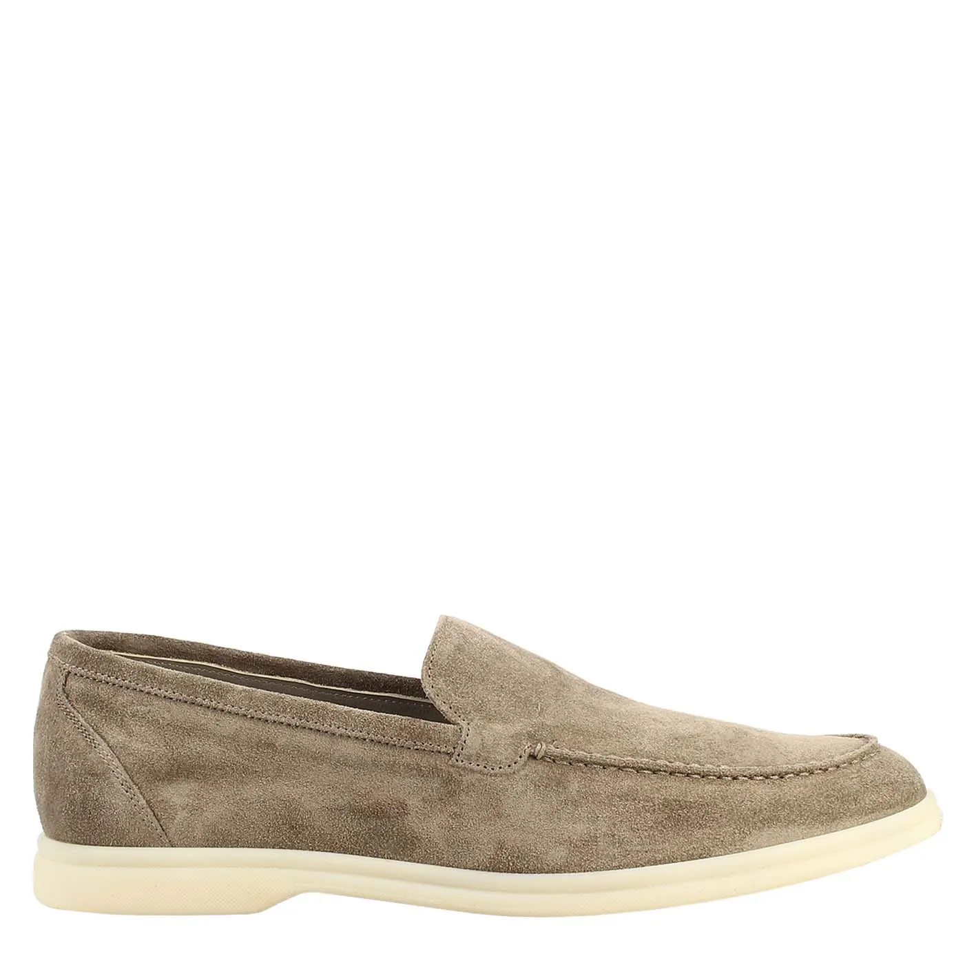 Mocassino sfoderato grigio elegante da uomo in camoscio