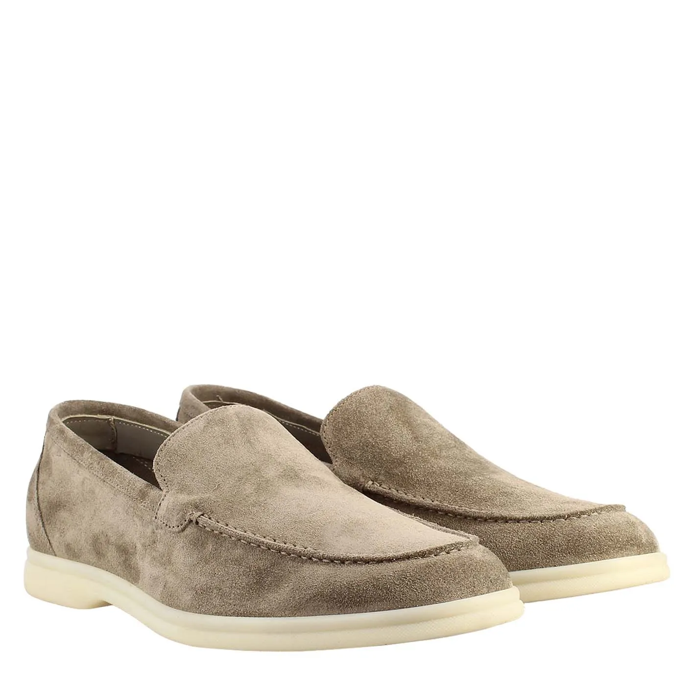 Mocassino sfoderato grigio elegante da uomo in camoscio