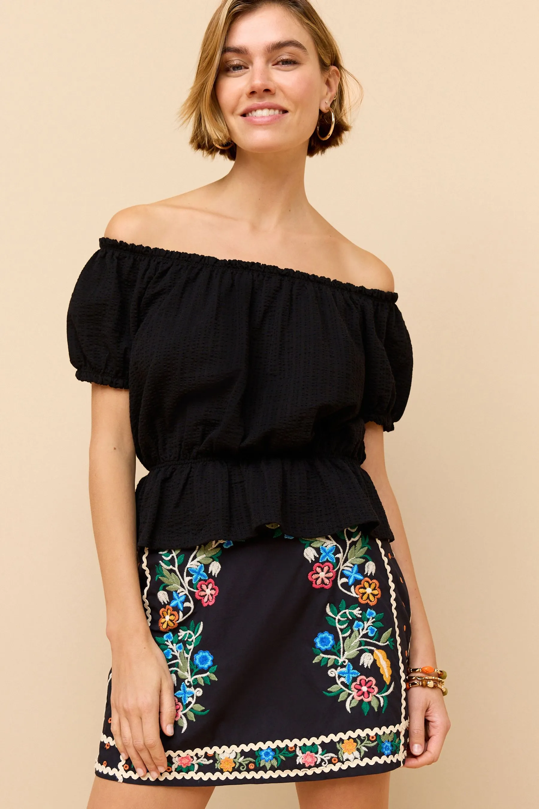 Navy  - Minigonna in cotone ricamato