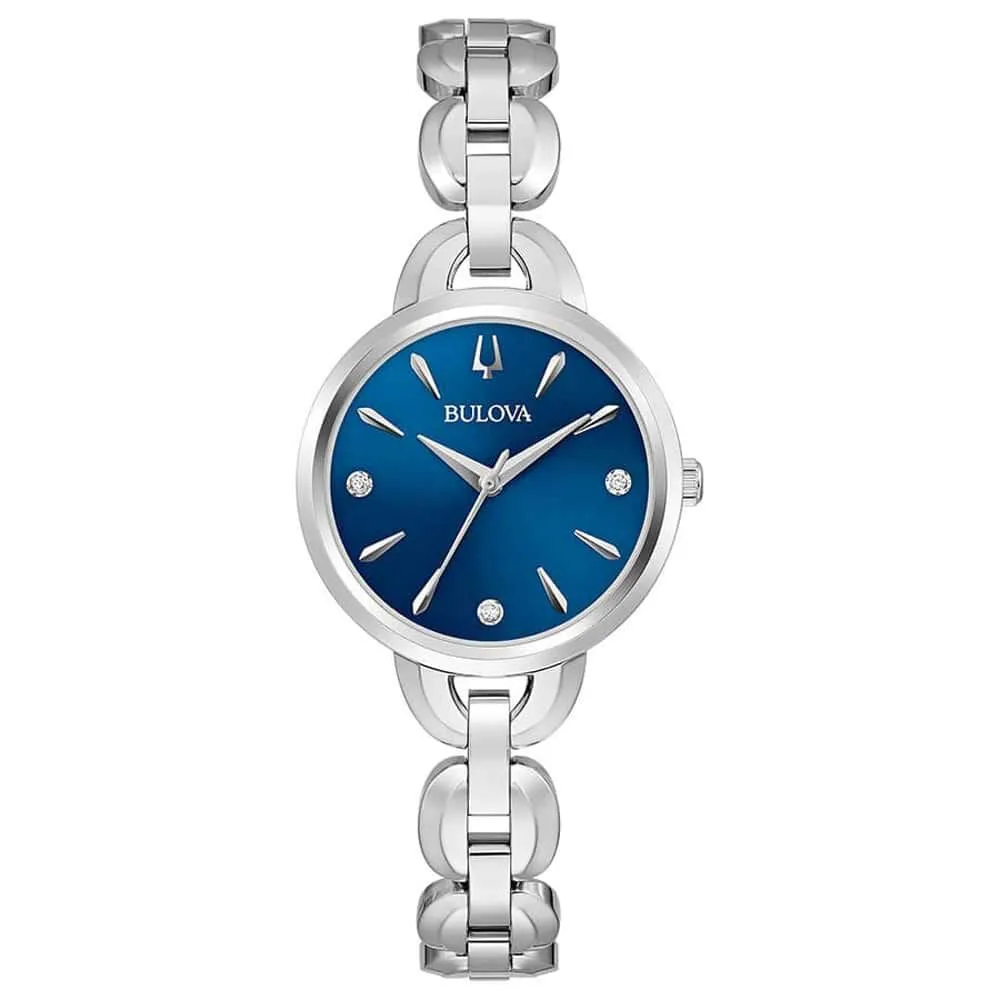 Orologio Al Quarzo Bulova Classic Diamonds 96p231 Cassa Rotonda Acciaio Argentato 28 mm Quadrante Blu Cinturino Acciaio Argentat