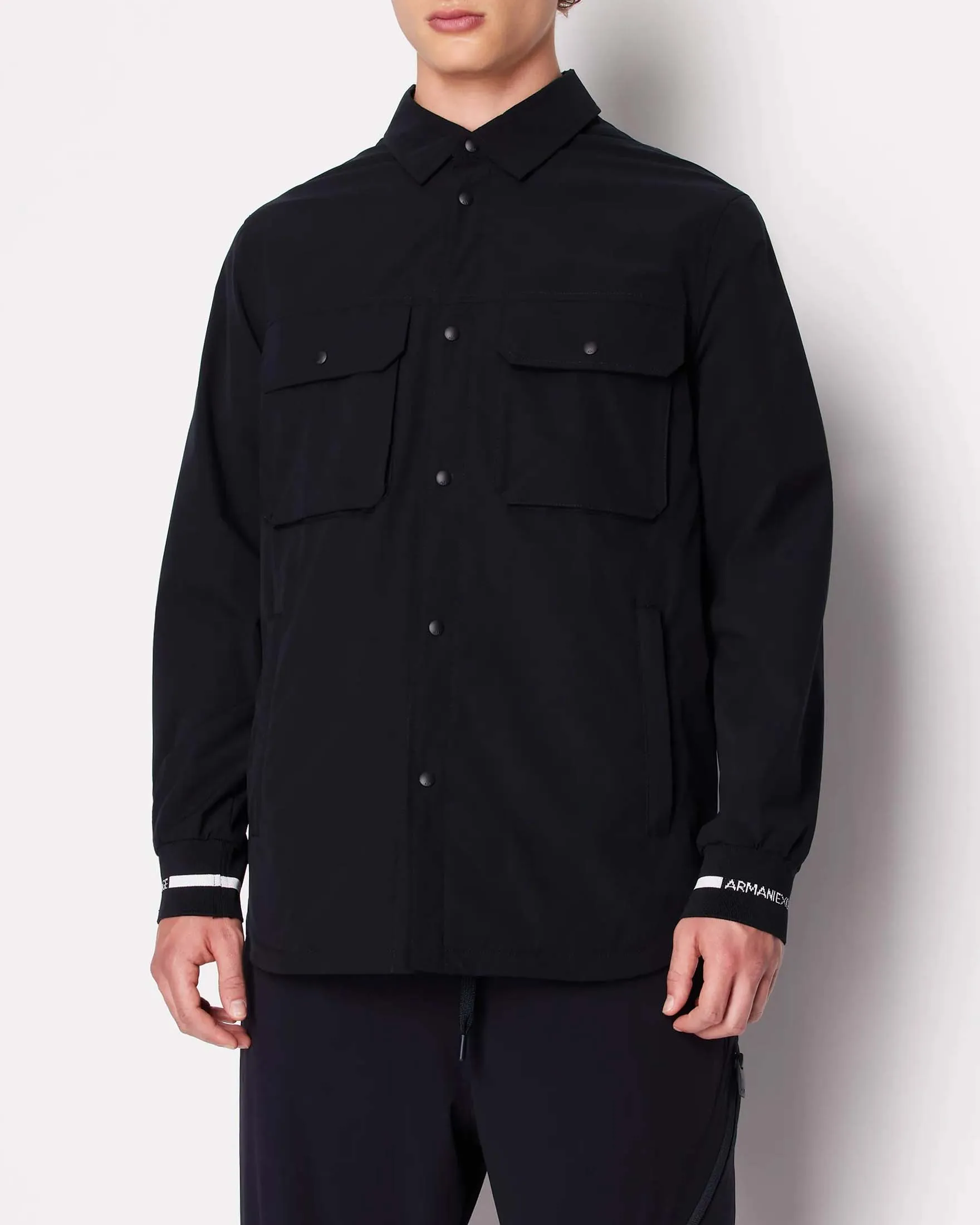 Overshirt blu in tessuto impermeabile loose-fit