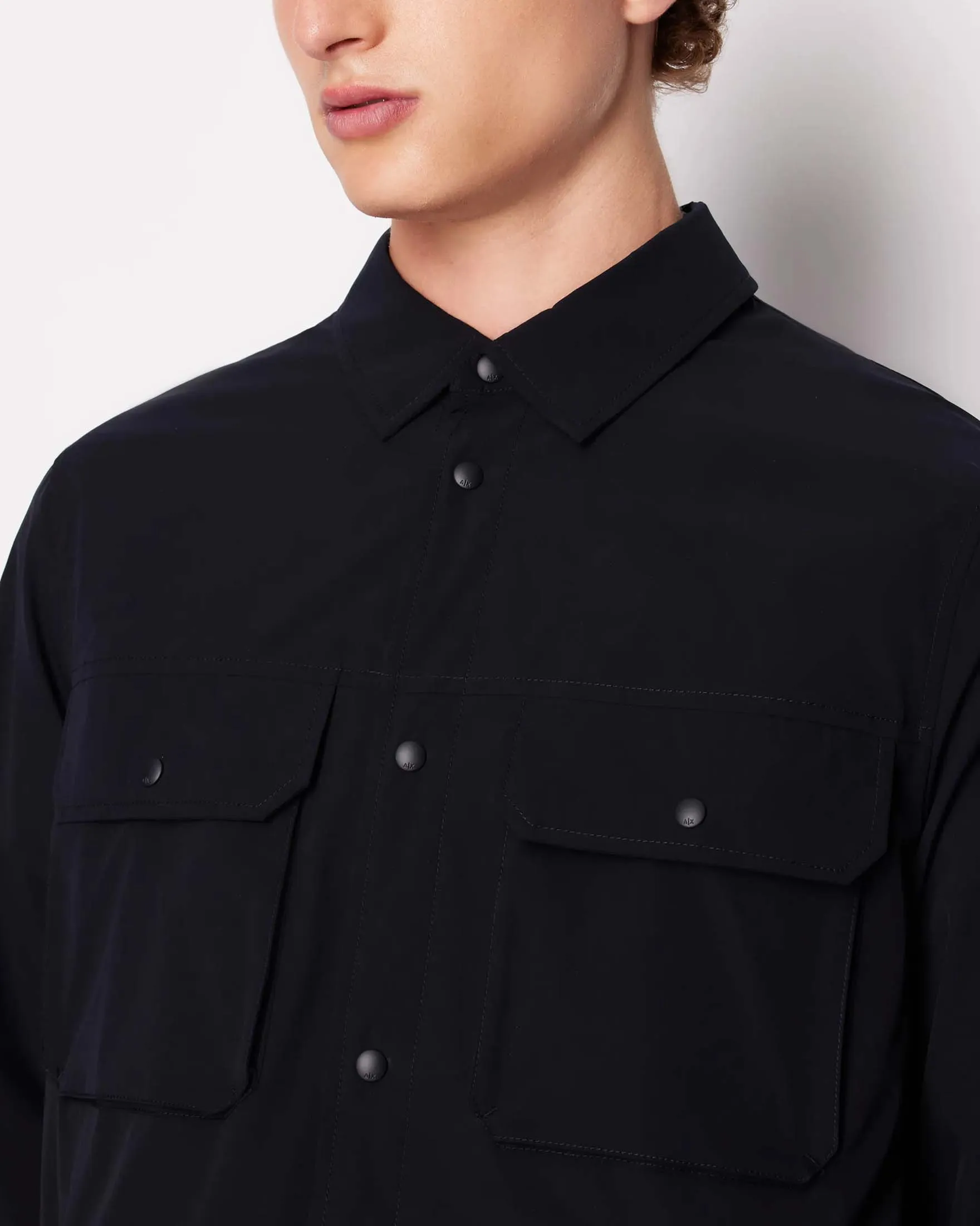 Overshirt blu in tessuto impermeabile loose-fit