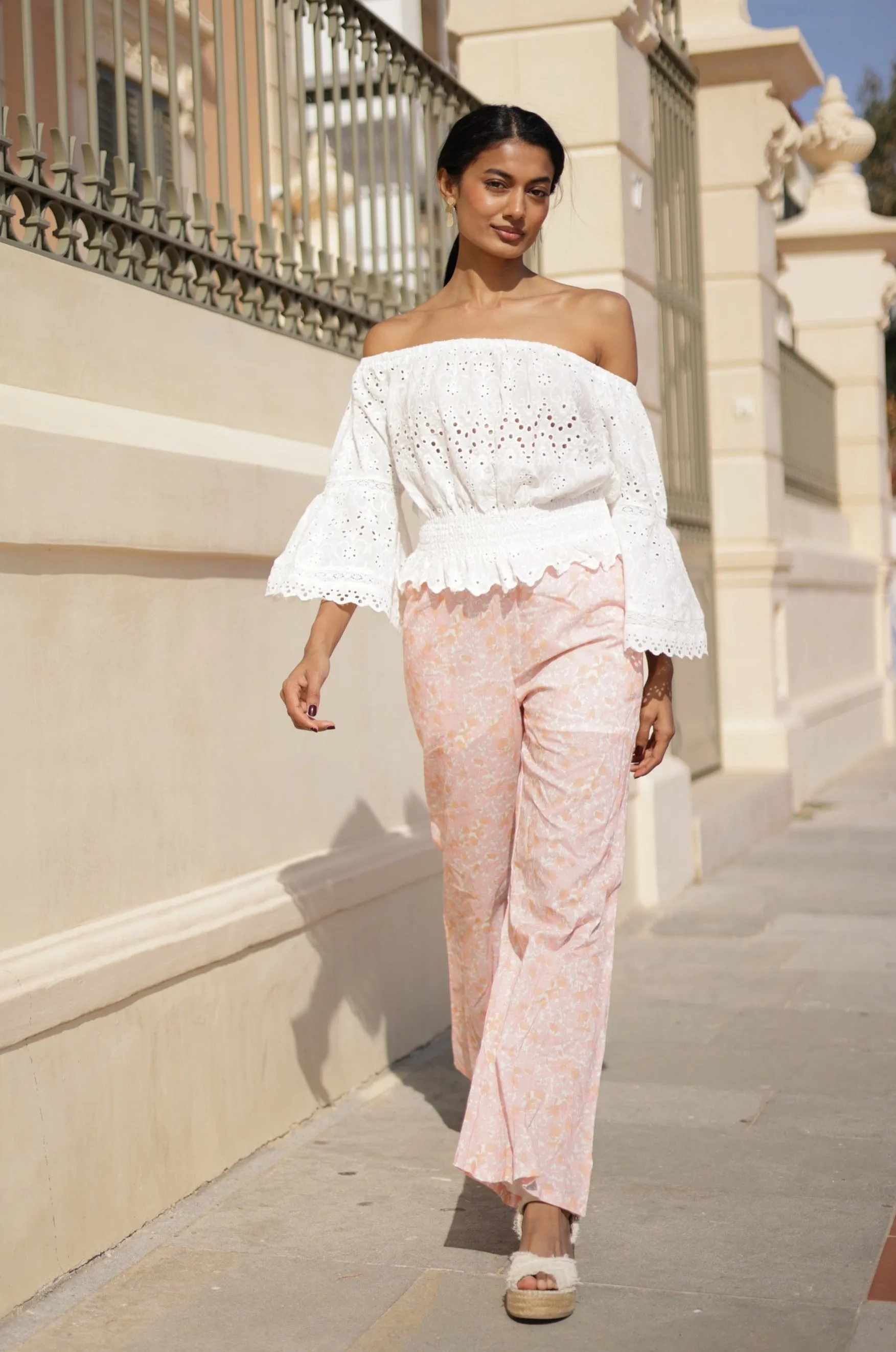 PANTALONE PALAZZO FLOREALE ROSA