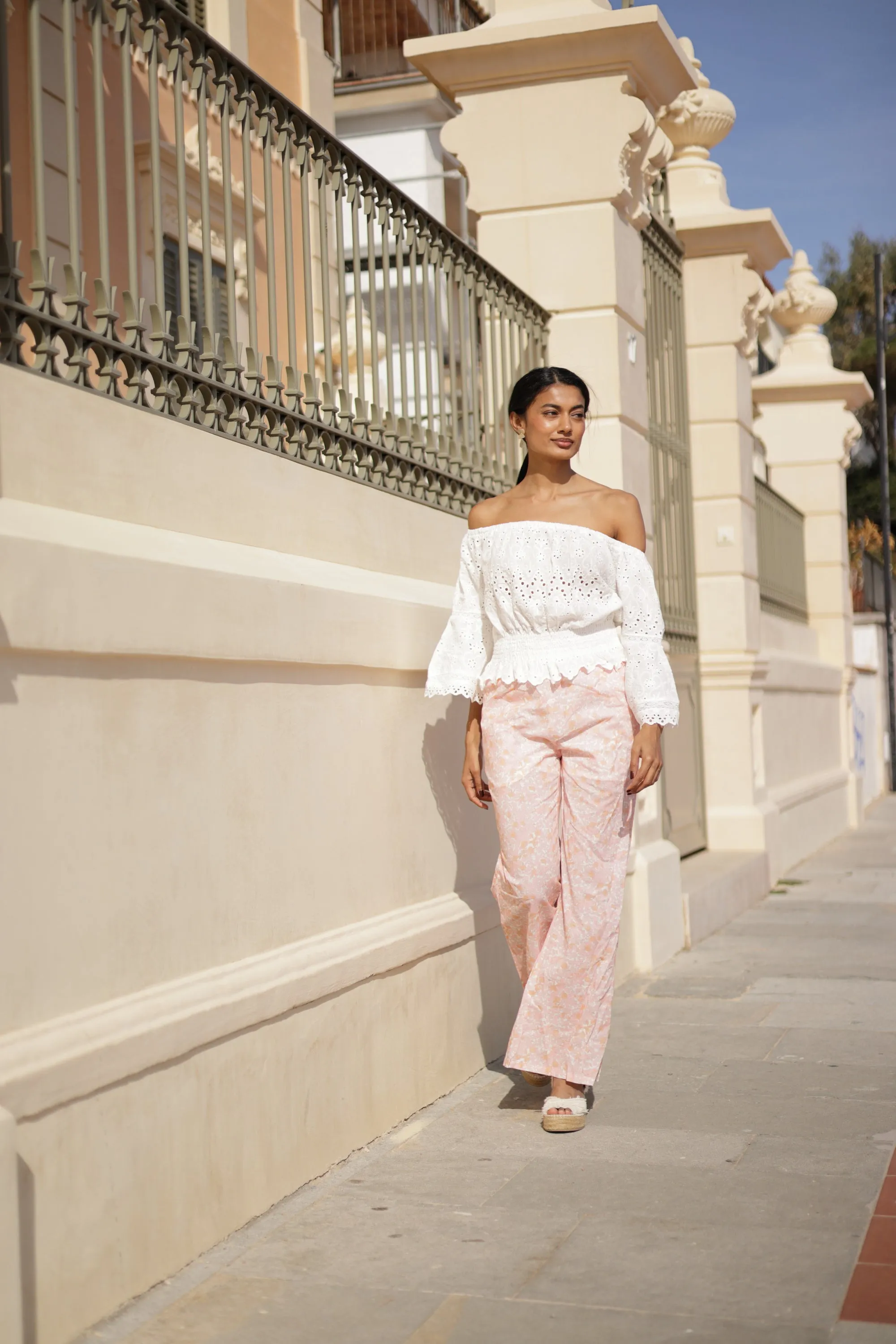 PANTALONE PALAZZO FLOREALE ROSA