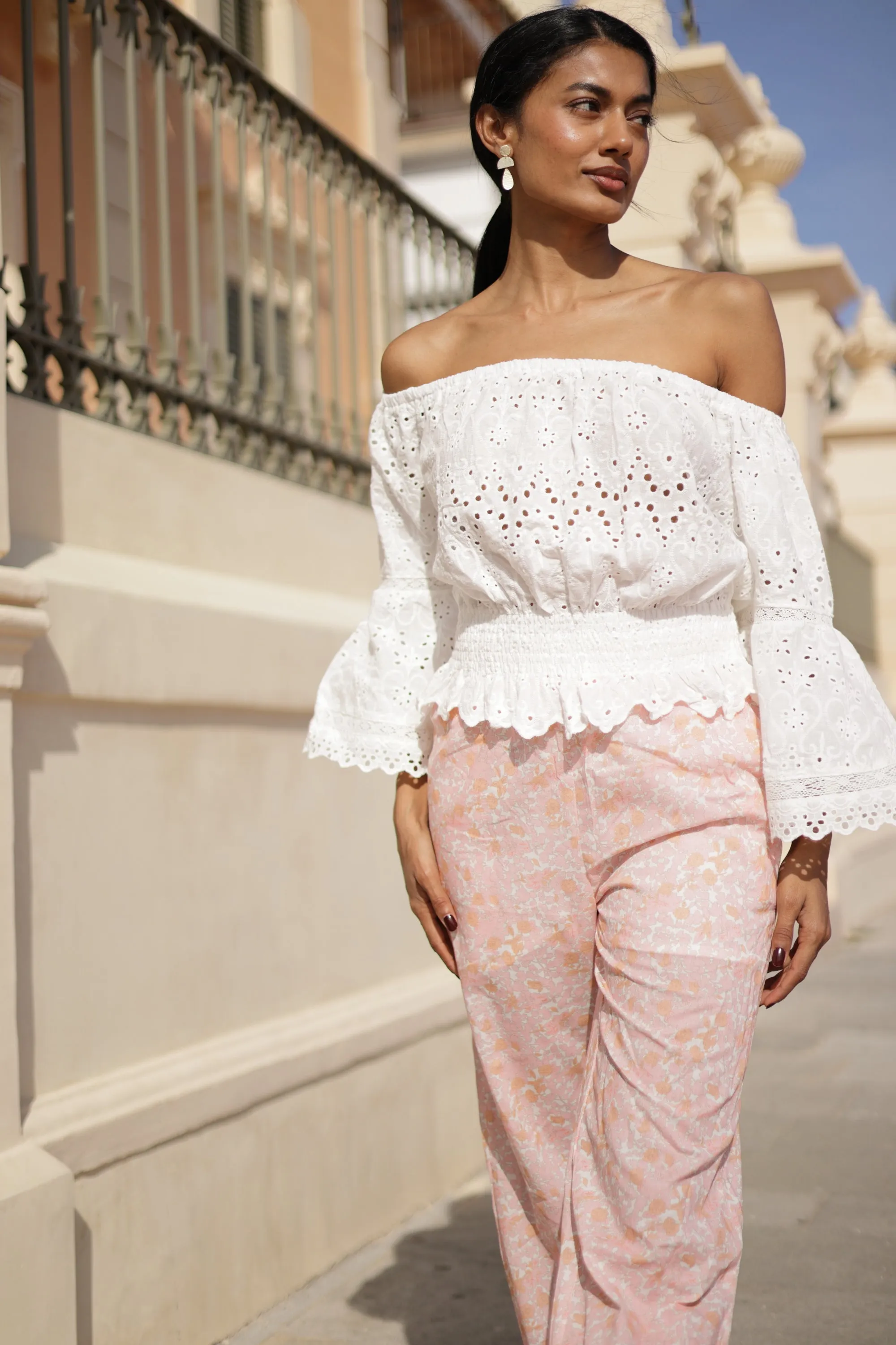 PANTALONE PALAZZO FLOREALE ROSA