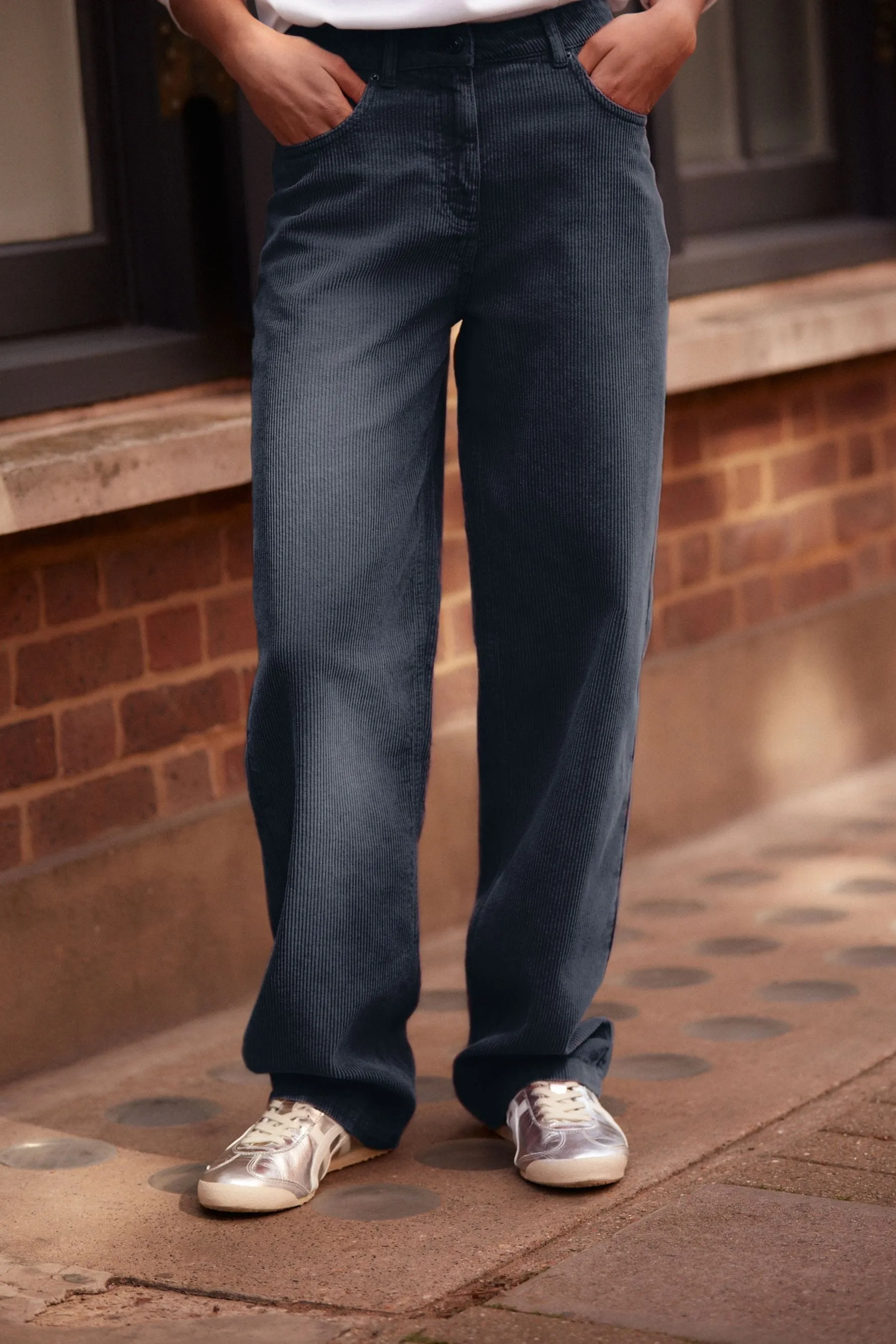 Pantaloni a gamba larga in corda lavata 100% cotone    