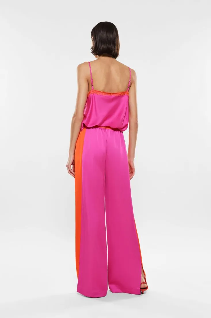 Pantaloni a palazzo fantasia bicolor con piega stirata