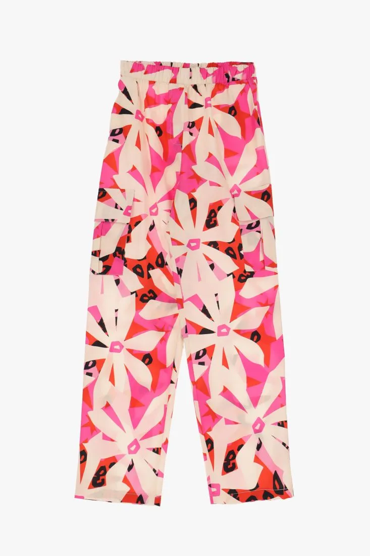 Pantaloni a palazzo fantasia floreale con vita elasticizzata