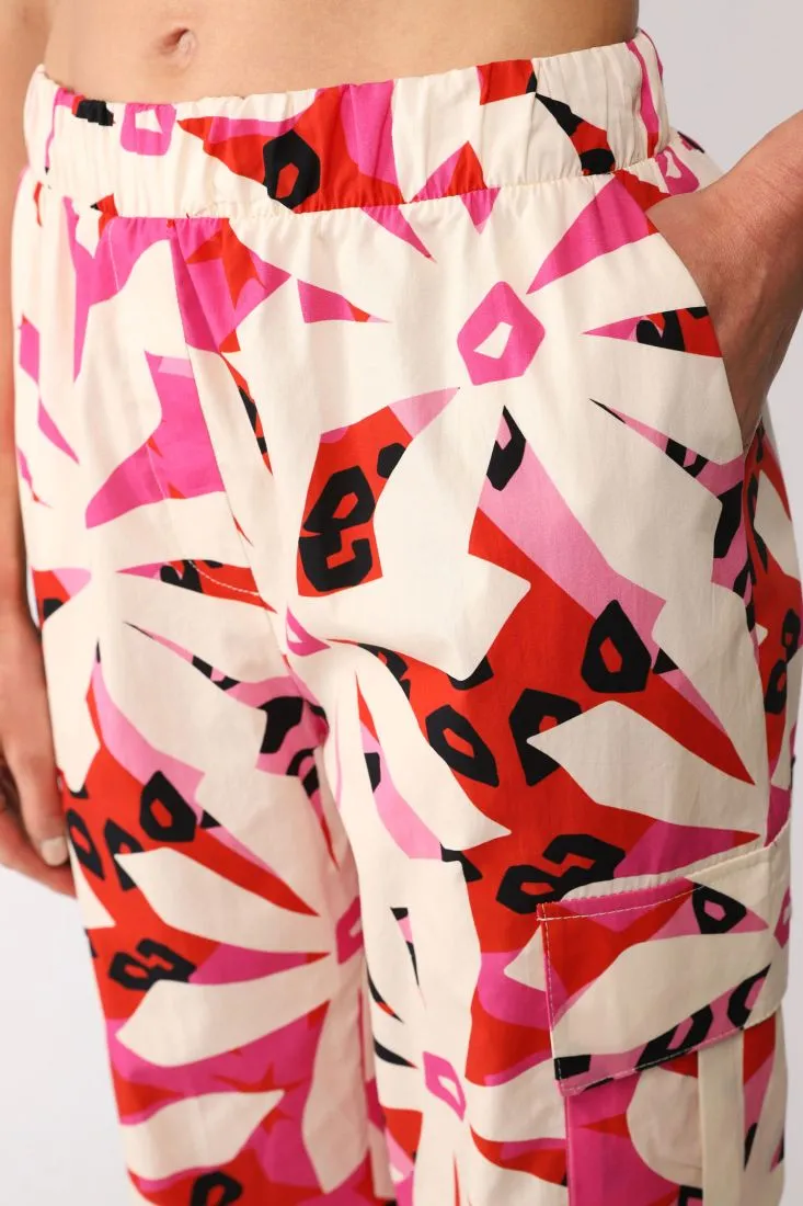 Pantaloni a palazzo fantasia floreale con vita elasticizzata