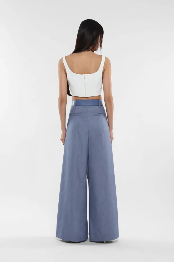 Pantaloni a palazzo fantasia mélange con piega stirata
