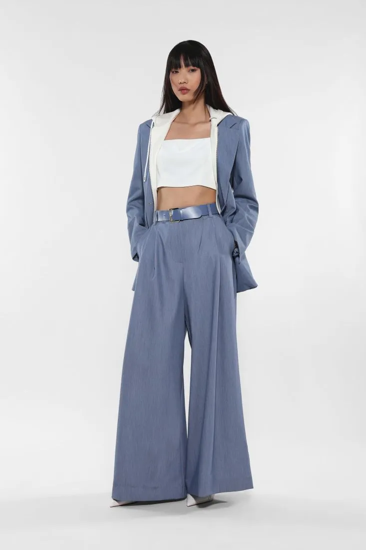 Pantaloni a palazzo fantasia mélange con piega stirata
