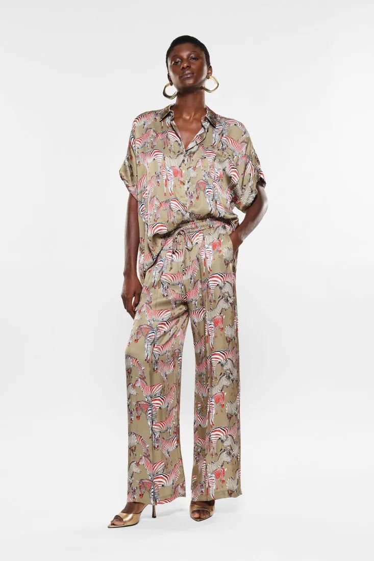 Pantaloni a palazzo fantasia stampata con coulisse