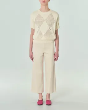 Pantaloni cropped beige in jersey punto Milano con elastico in vita
