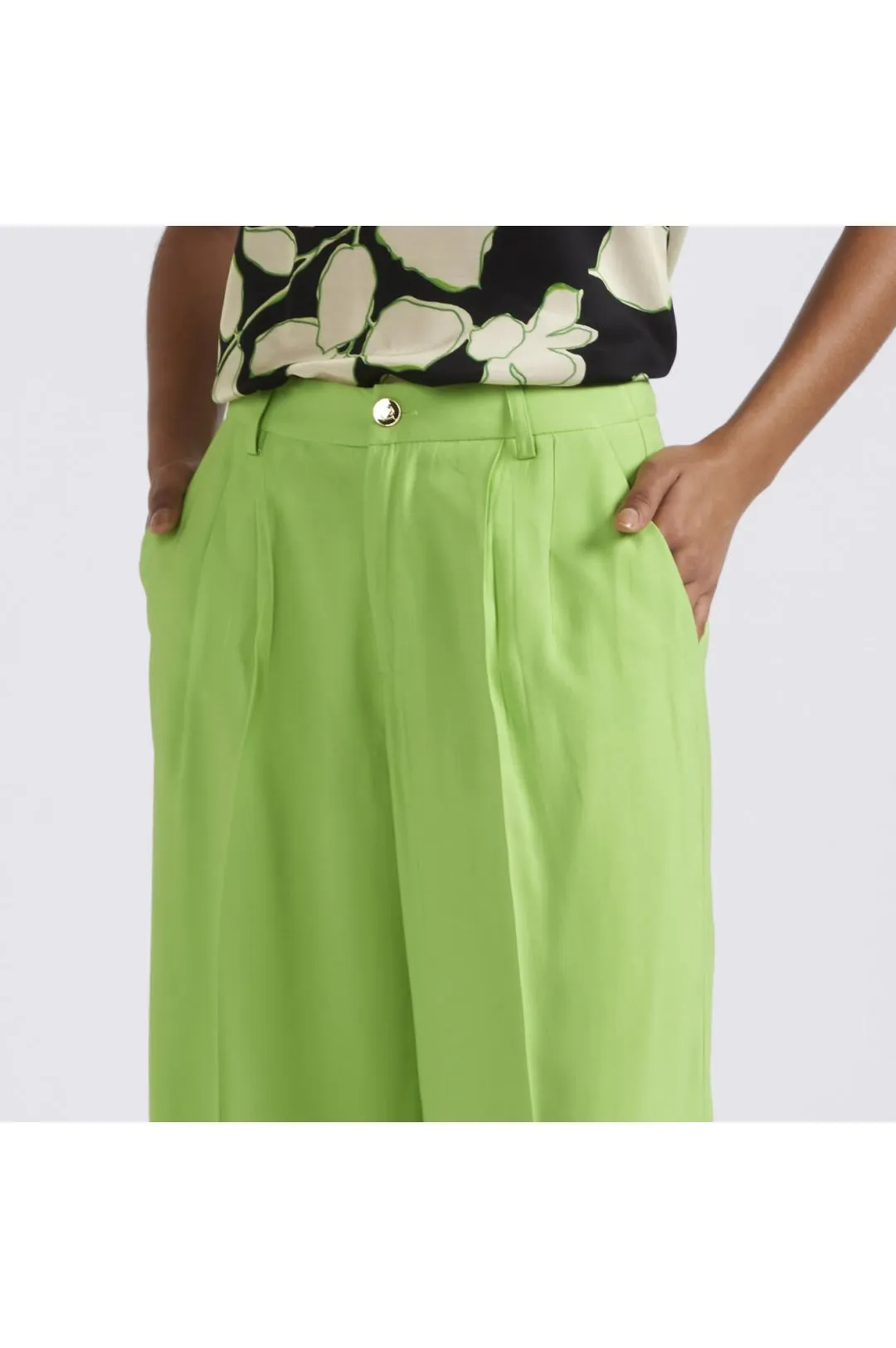 pantaloni palazzo fluidi in poliviscosa verde mela