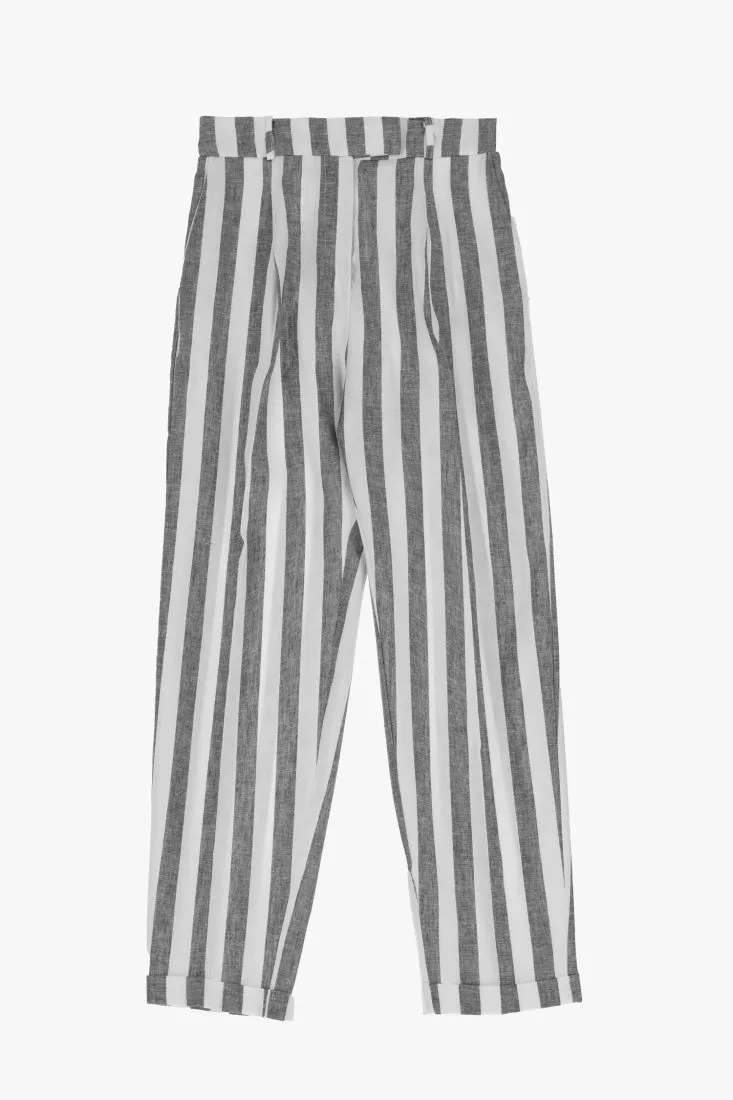 Pantaloni straight a righe con pinces e tasche verticali