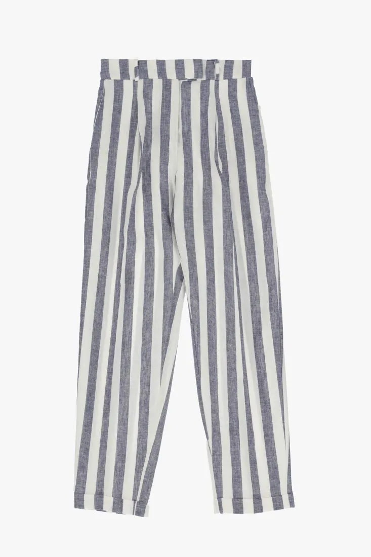Pantaloni straight a righe con pinces e tasche verticali