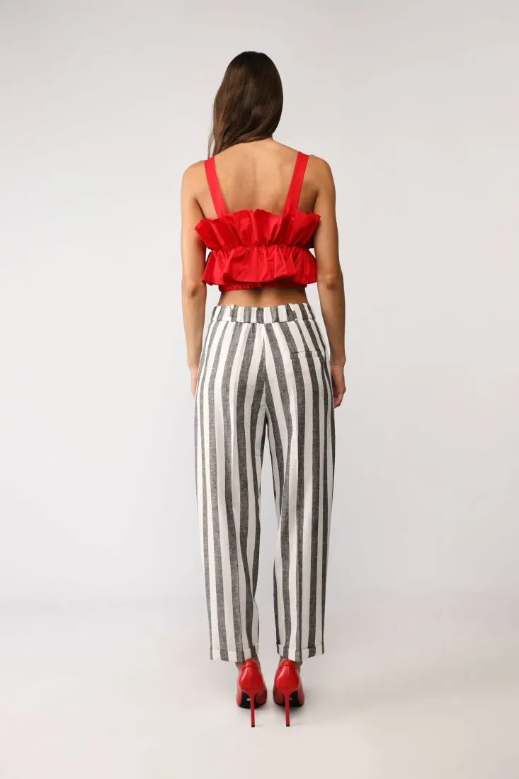 Pantaloni straight a righe con pinces e tasche verticali