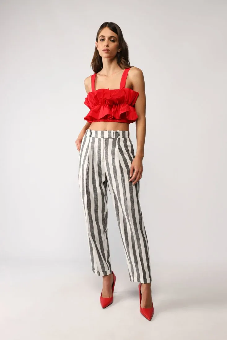 Pantaloni straight a righe con pinces e tasche verticali