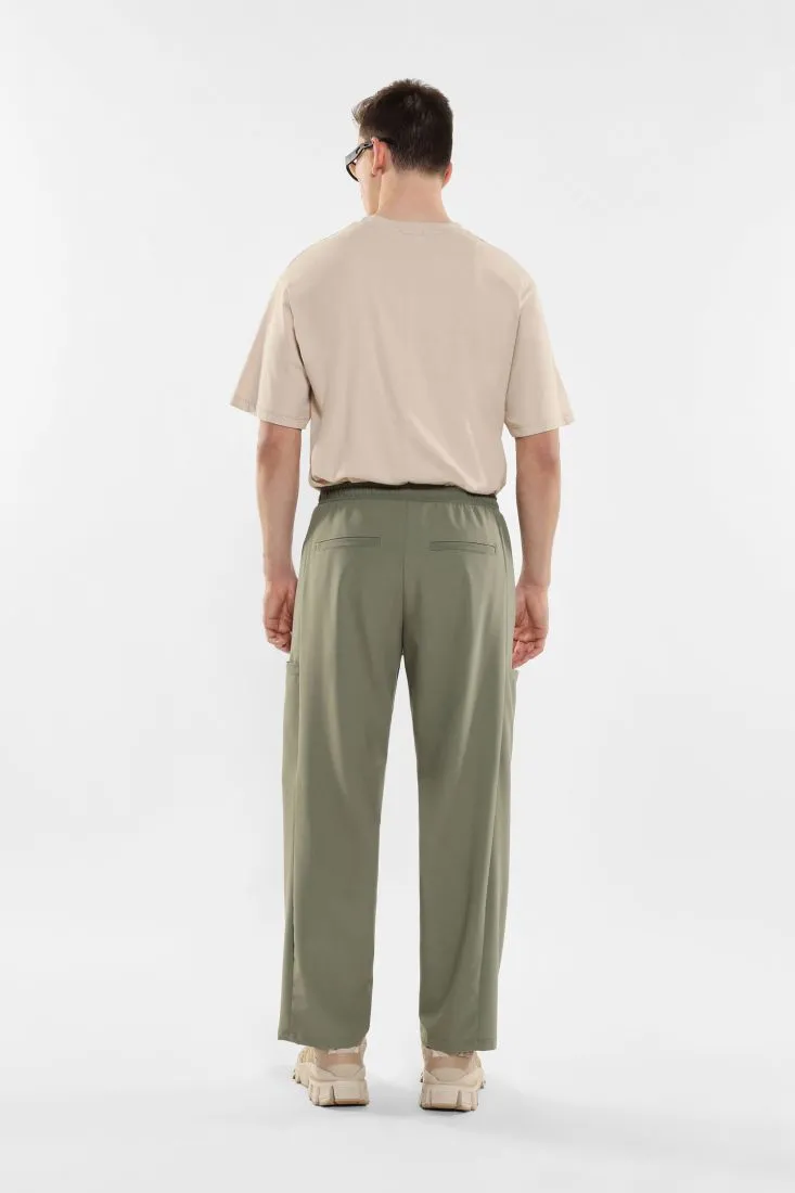 Pantaloni straight con coulisse e tasche laterali applicate