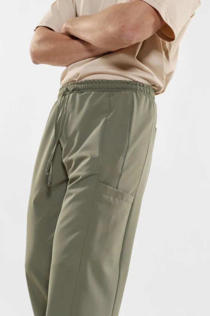 Pantaloni straight con coulisse e tasche laterali applicate