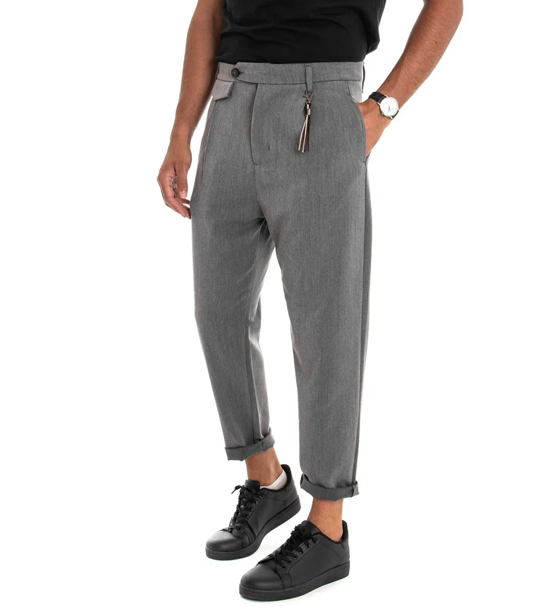 Pantaloni Uomo Classico Viscosa Tinta Unita Grigio Tasca America Con Pinces GIOSAL-P3879A