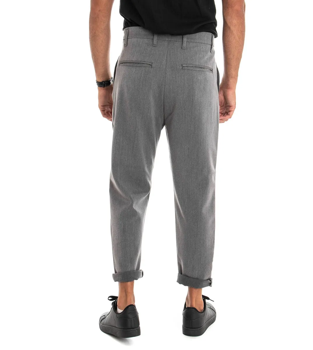 Pantaloni Uomo Classico Viscosa Tinta Unita Grigio Tasca America Con Pinces GIOSAL-P3879A