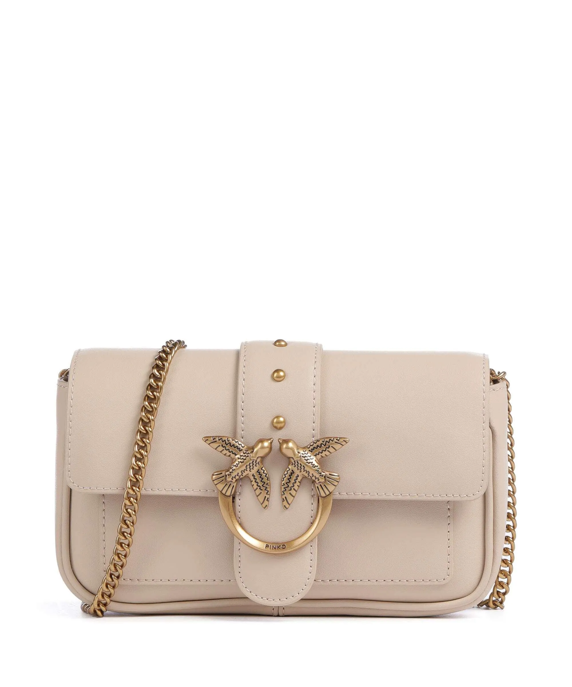  Pinko Love One Borsa a tracolla pelle a grana fine beige  