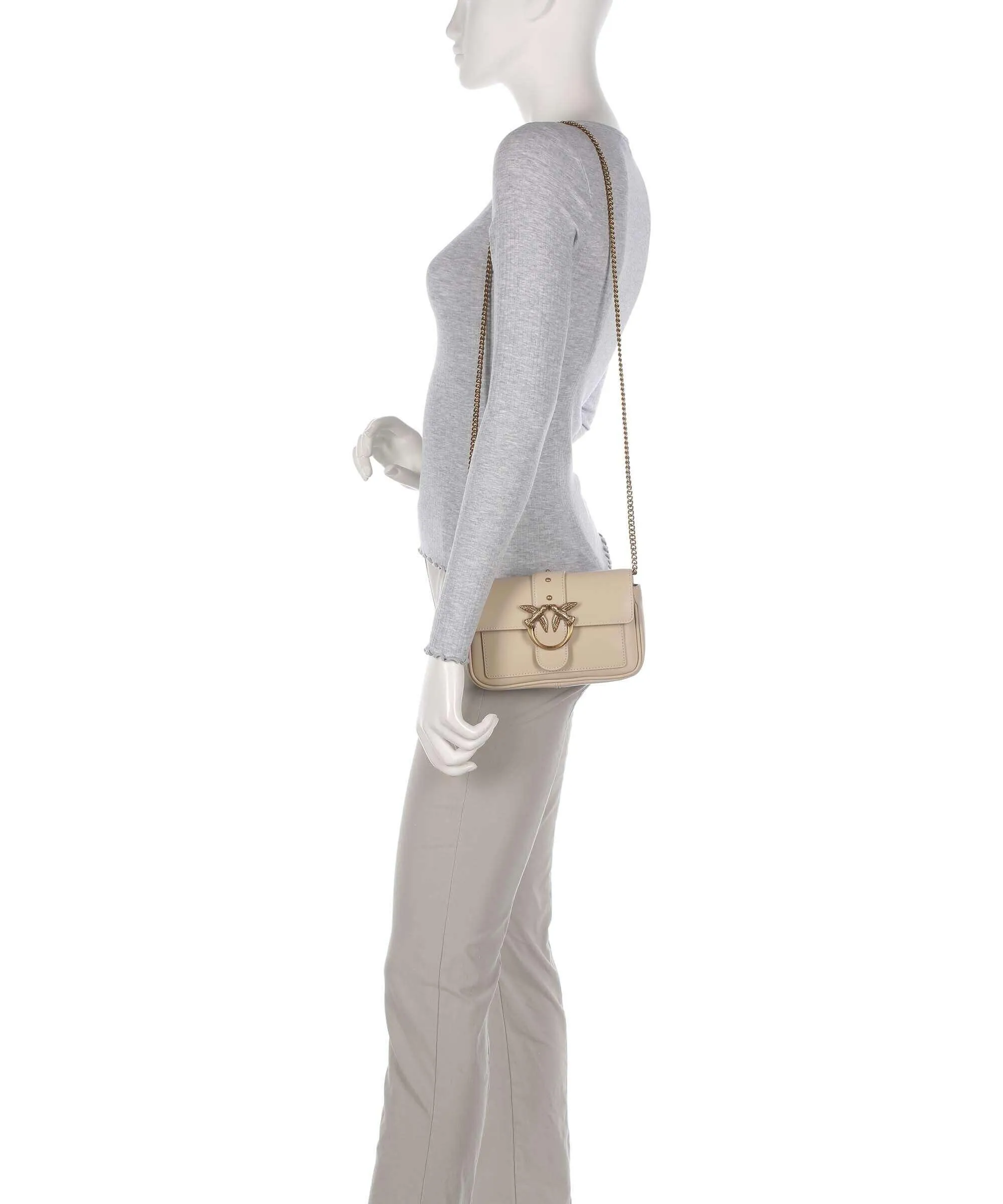  Pinko Love One Borsa a tracolla pelle a grana fine beige  