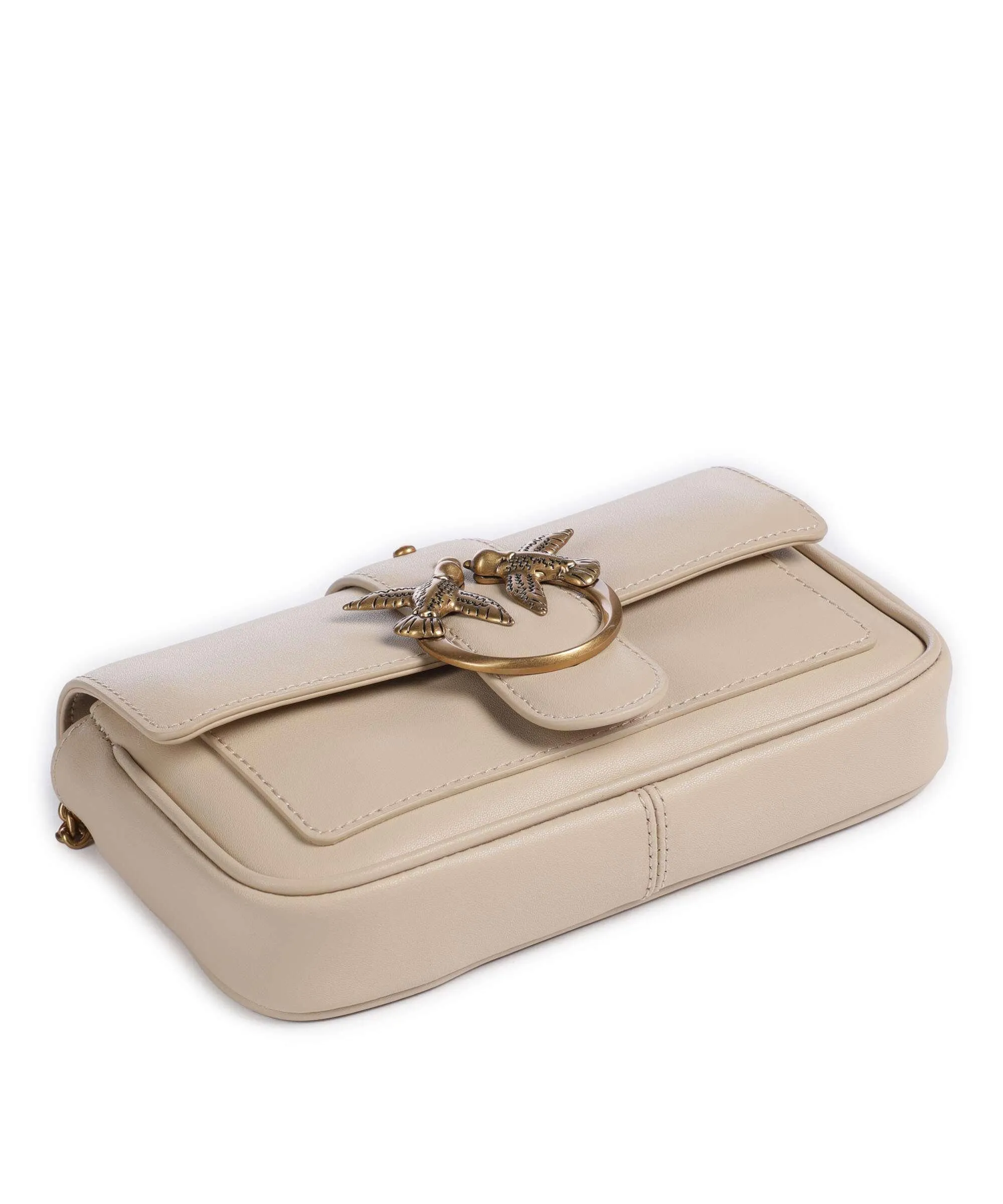  Pinko Love One Borsa a tracolla pelle a grana fine beige  