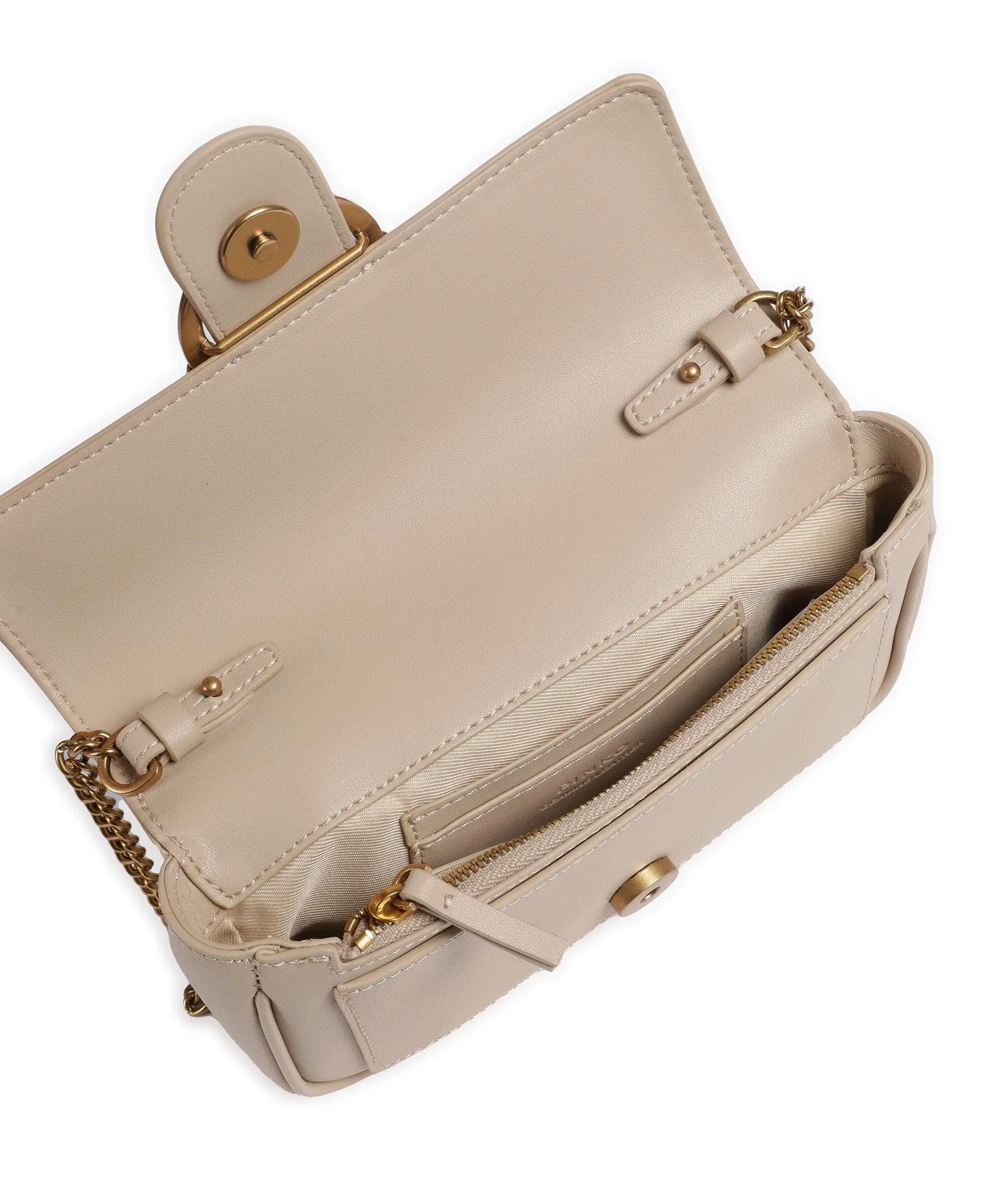  Pinko Love One Borsa a tracolla pelle a grana fine beige  