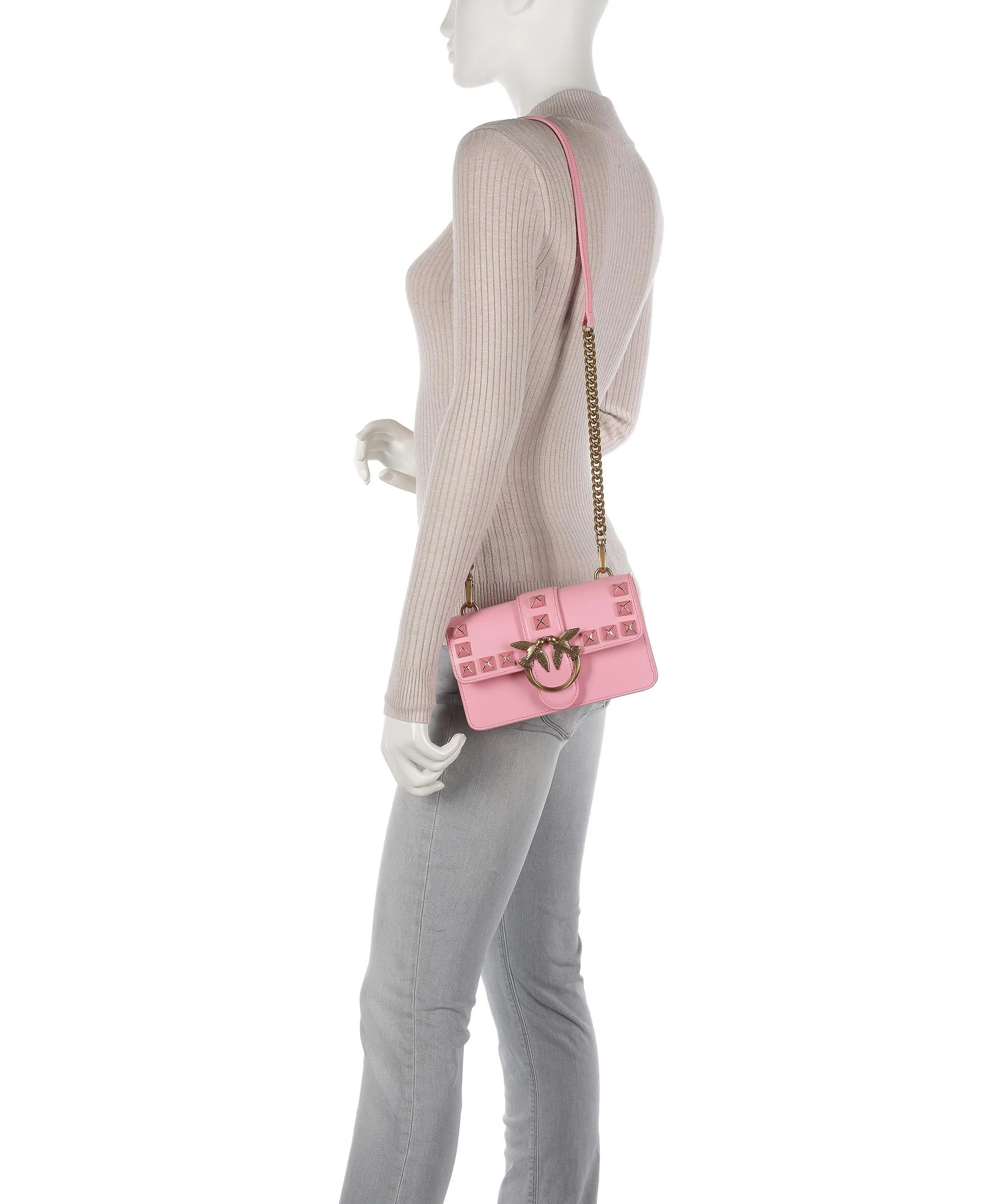  Pinko Love One Mini Borsa a tracolla pelle di vacchetta finemente grana rosa  