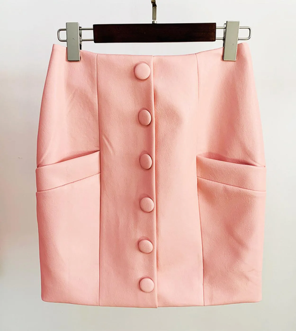 Pu Skirt Black Pink Women 2022 Spring New Fashion Monopetto Button Pu Leather Button Slim Suit Minigonna High Qua