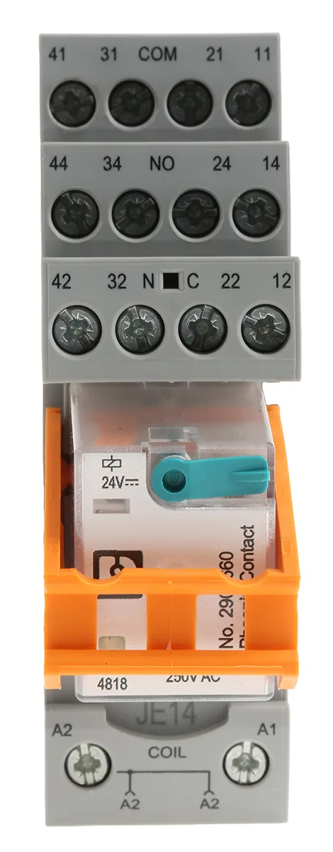 Relè d'interfaccia Phoenix Contact serie RIF-2-RSC-LDP-24DC/2X21, bobina 24V cc, Guida DIN, contatti DPDT