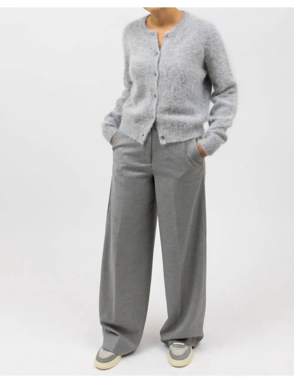Roberto Collina - Cardigan Coreana Angora Grigio Donna
