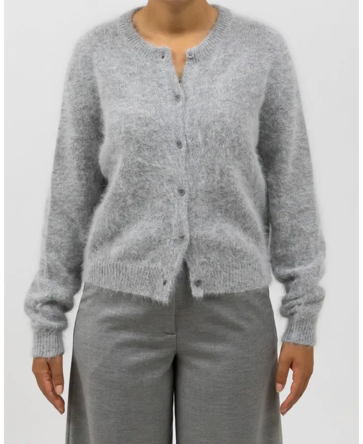 Roberto Collina - Cardigan Coreana Angora Grigio Donna