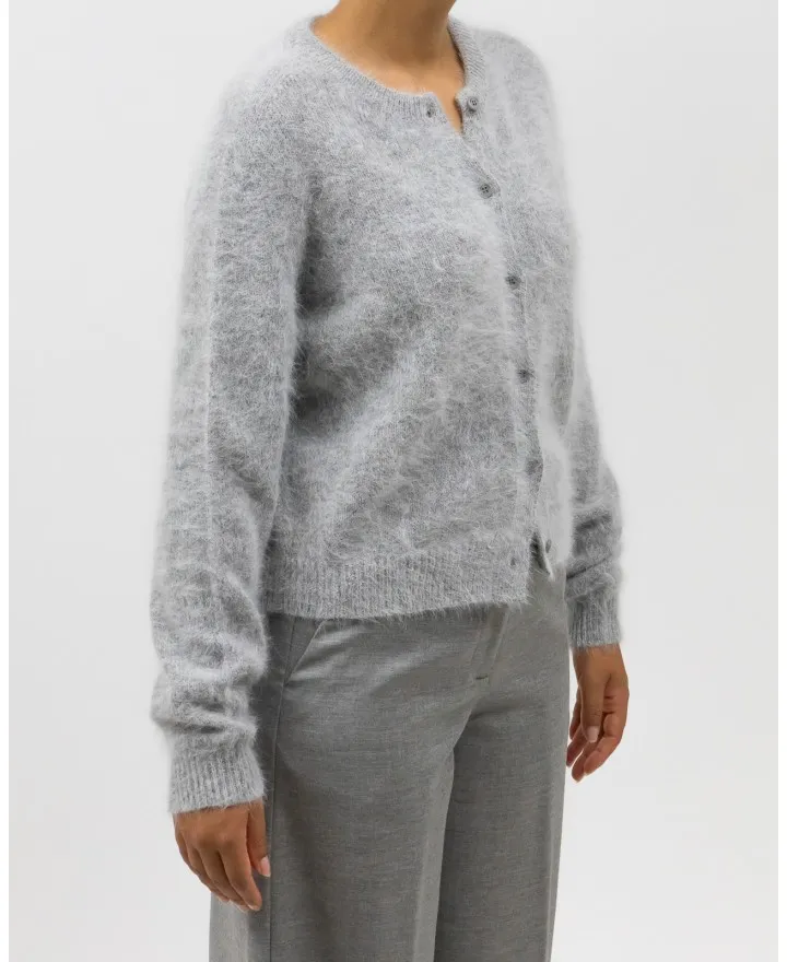 Roberto Collina - Cardigan Coreana Angora Grigio Donna