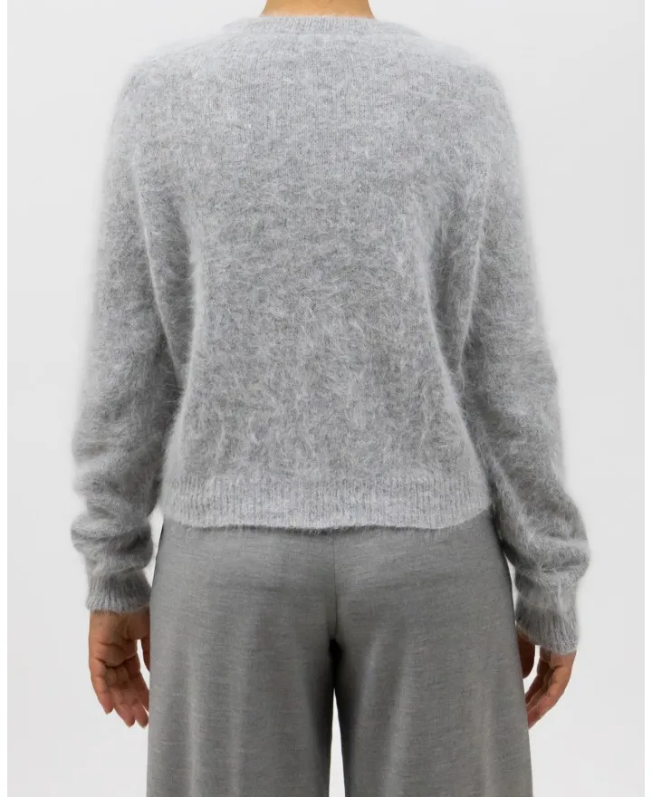 Roberto Collina - Cardigan Coreana Angora Grigio Donna