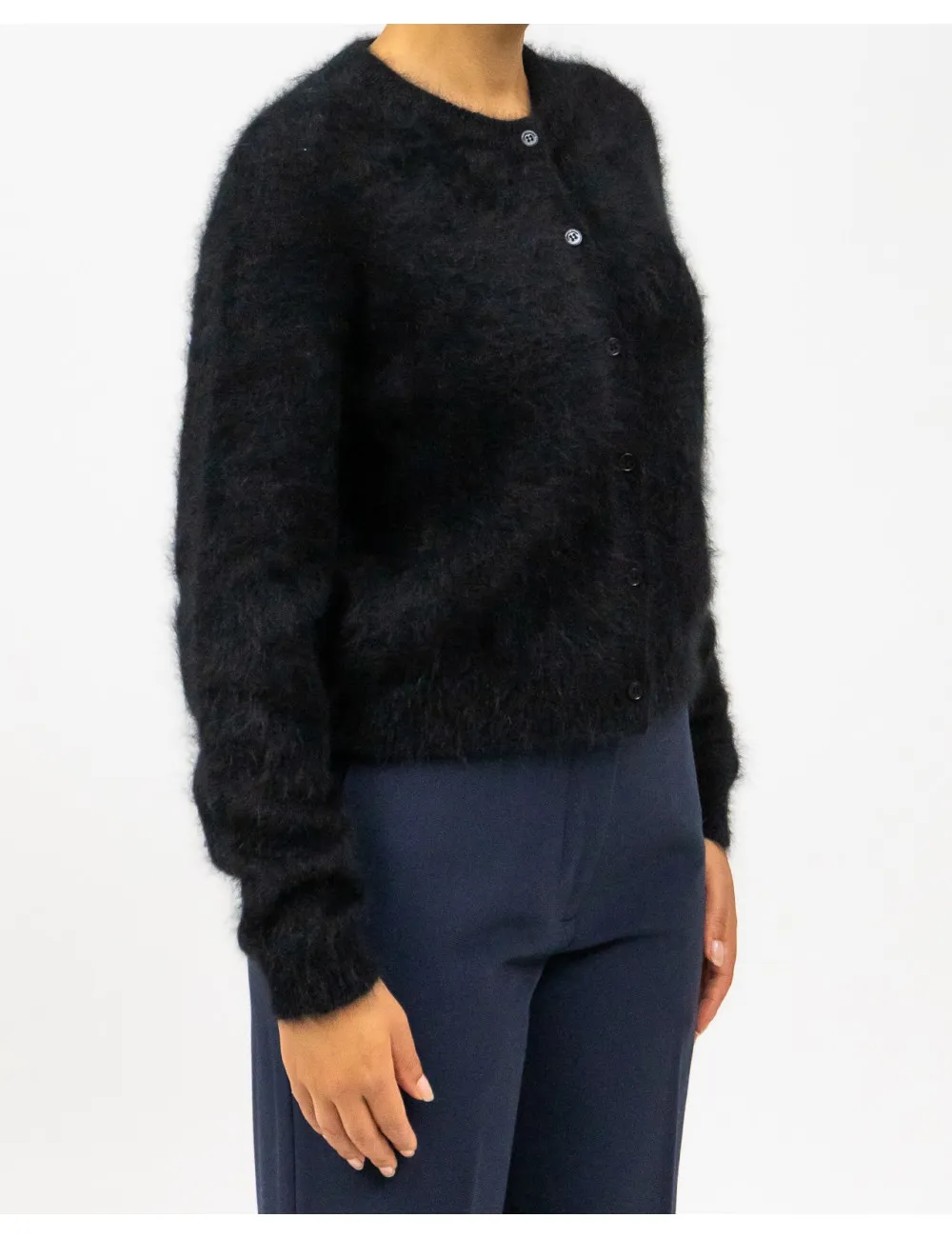 Roberto Collina - Cardigan Coreana Angora Nero Donna