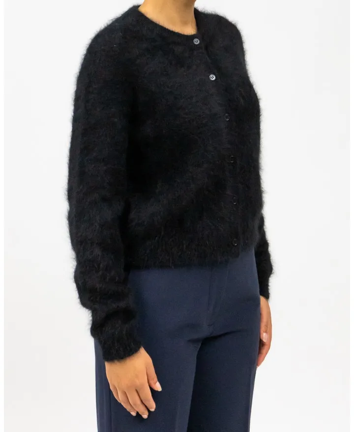 Roberto Collina - Cardigan Coreana Angora Nero Donna