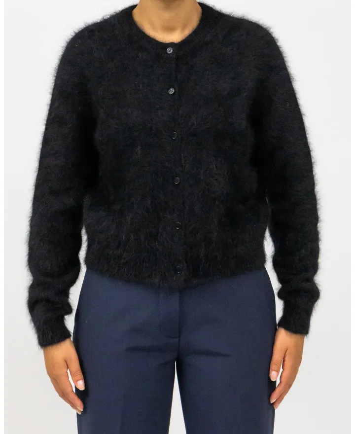 Roberto Collina - Cardigan Coreana Angora Nero Donna