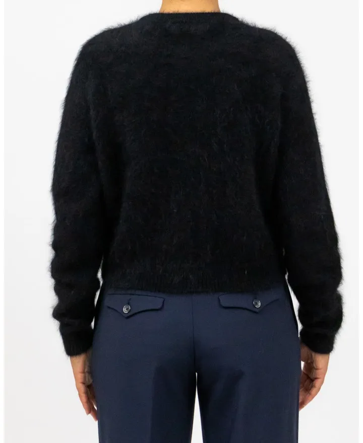 Roberto Collina - Cardigan Coreana Angora Nero Donna