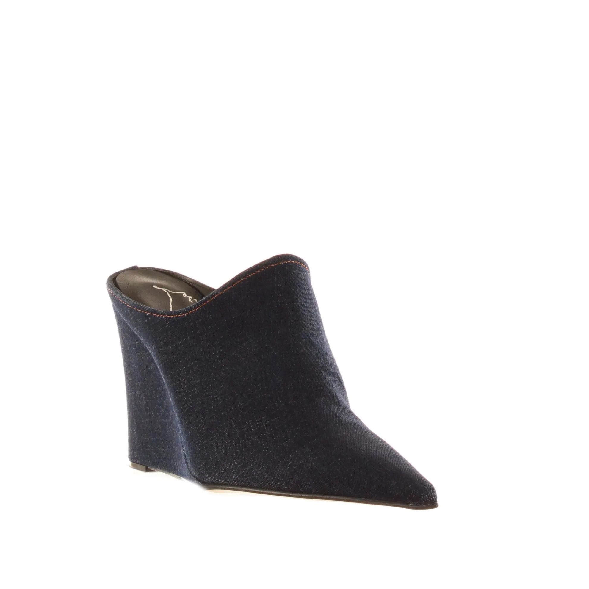 Sabot a punta in denim con zeppa