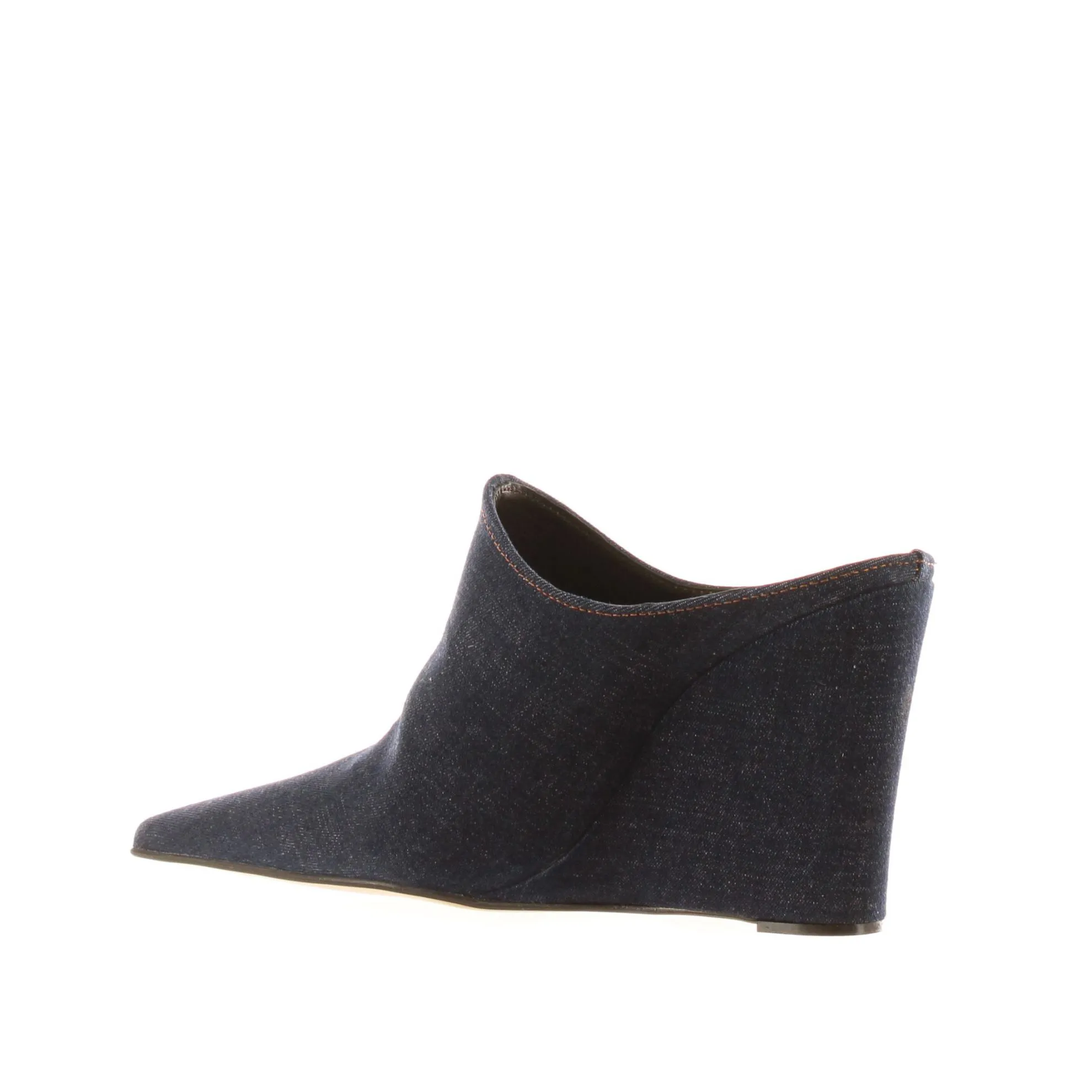Sabot a punta in denim con zeppa
