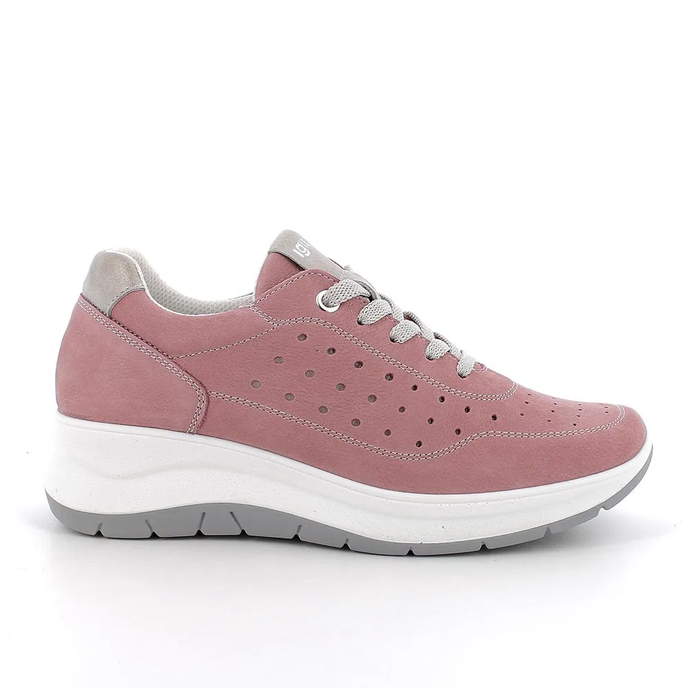 Scarpe con zeppa in pelle da donna rosa antico