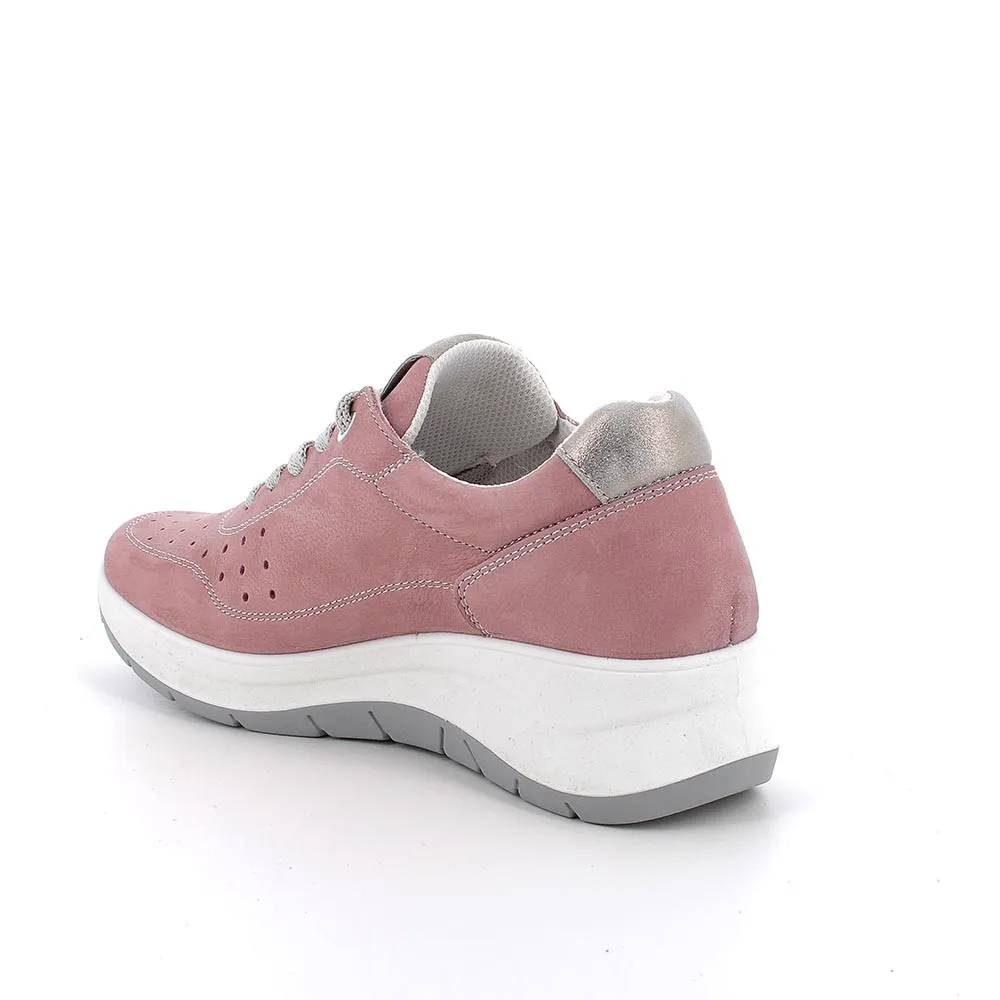 Scarpe con zeppa in pelle da donna rosa antico