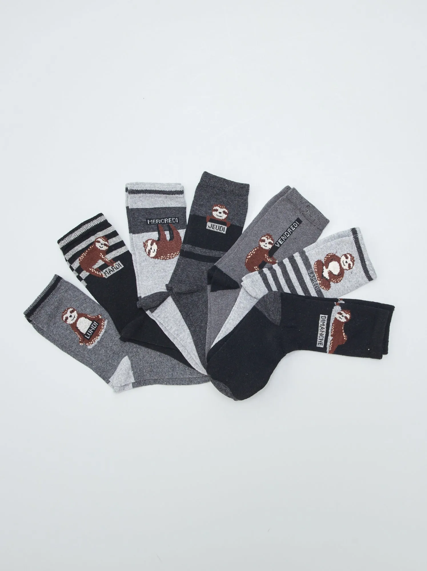Set di 7 paia di calzini con stampa 'paresseux' - grigio/nero