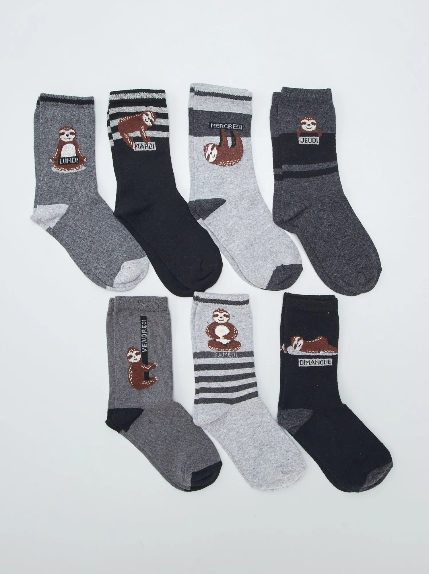 Set di 7 paia di calzini con stampa 'paresseux' - grigio/nero