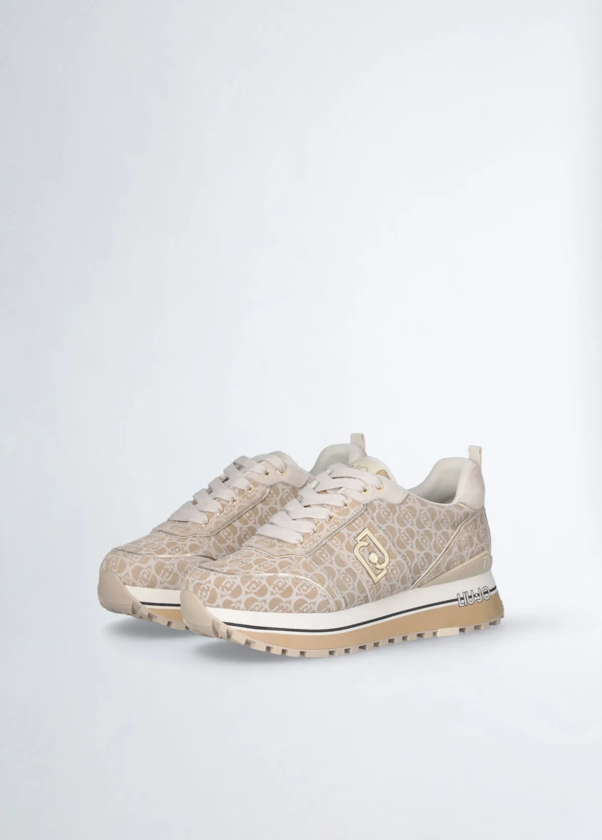 Sneakers platform beige in suede